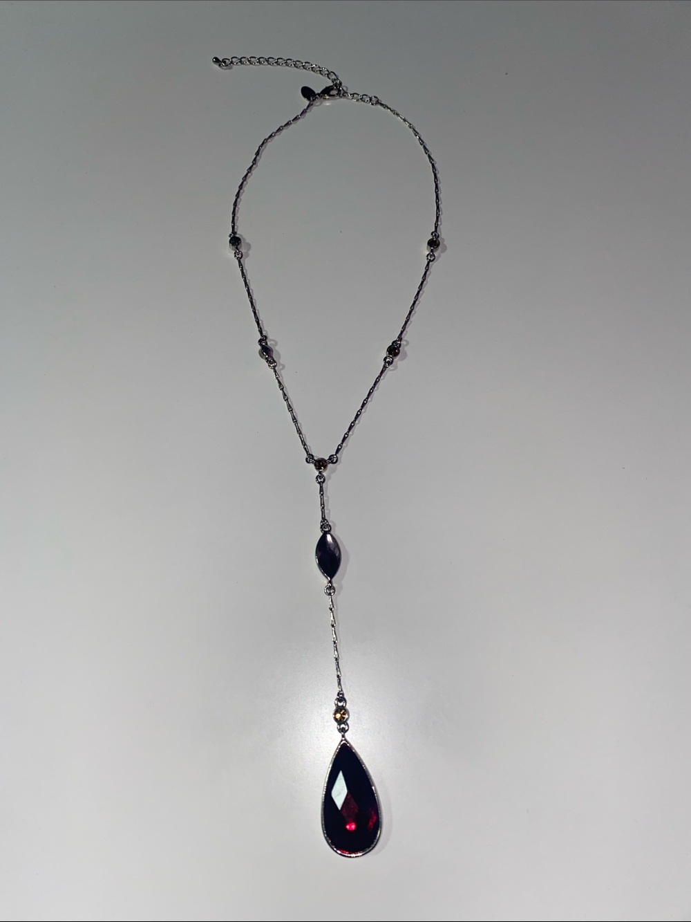 Lia Sophia Silver-Tone Necklace with Deep Red Teardrop Pendant